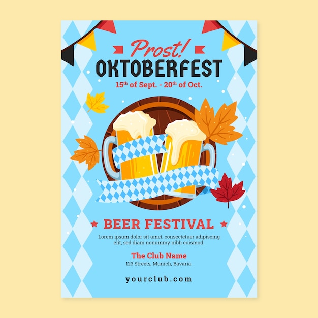 Modèle d'affiche verticale dessinée à la main pour la célébration du festival de la bière Oktoberfest