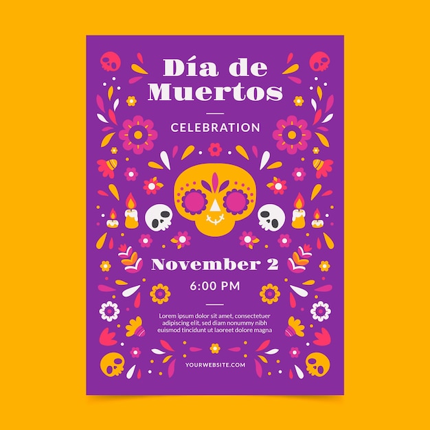 Vecteur gratuit modèle d'affiche verticale dia de muertos dessiné à la main