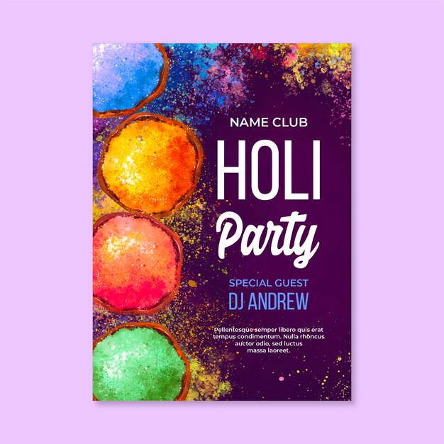 Modèle d'affiche verticale du festival aquarelle holi