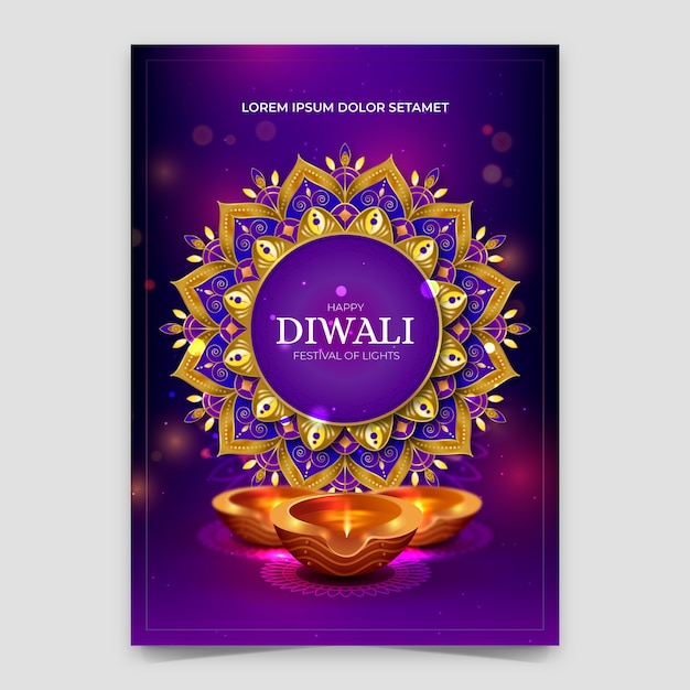 Vecteur gratuit modèle d'affiche verticale du festival de diwali dégradé