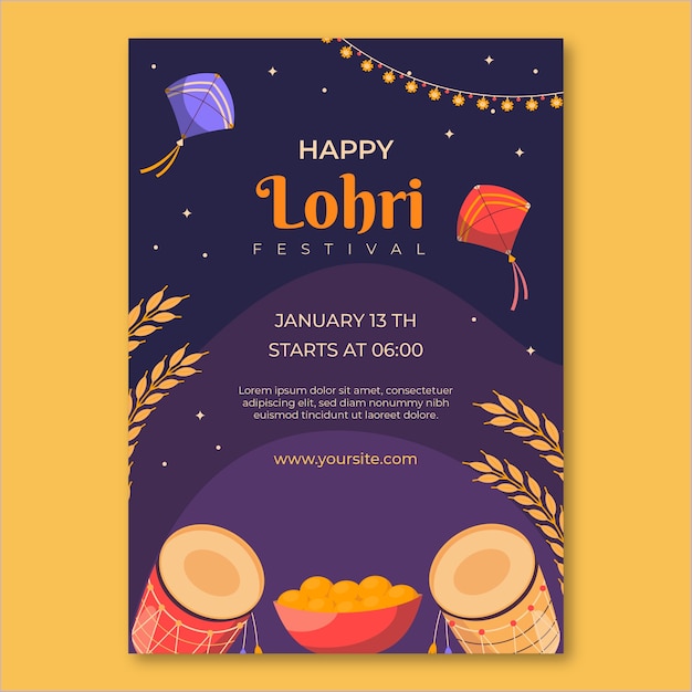 Modèle D'affiche Verticale Du Festival Plat Lohri