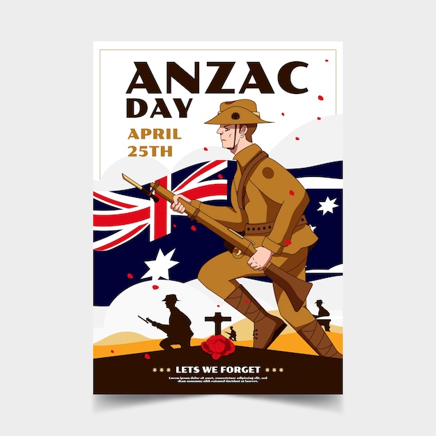 Modèle D'affiche Verticale Du Jour De L'anzac Dessiné à La Main