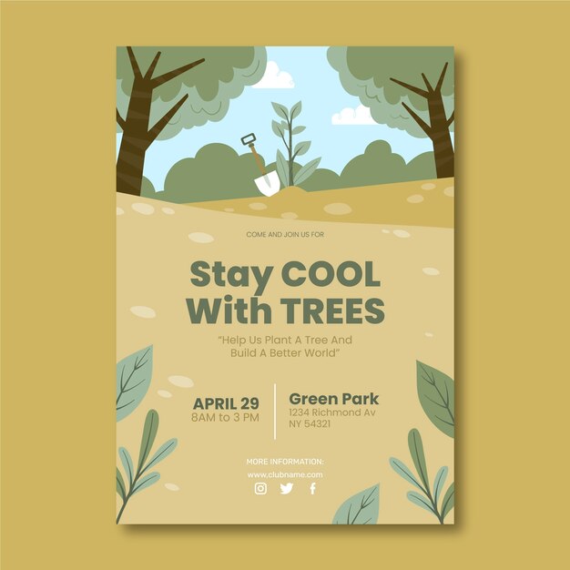 Modèle d'affiche verticale du jour de l'arbre plat