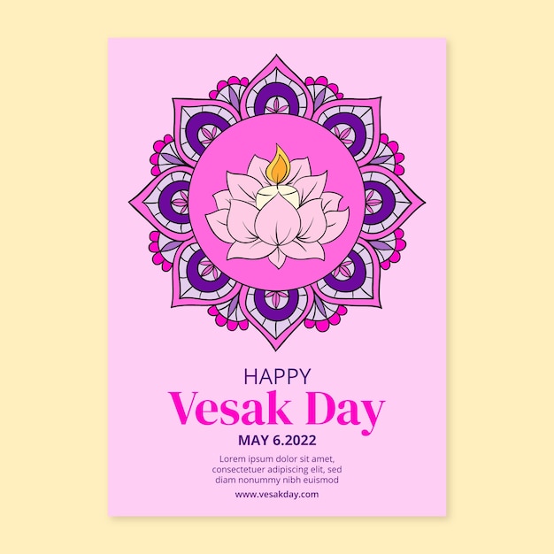 Vecteur gratuit modèle d'affiche verticale du jour du vesak dessiné à la main