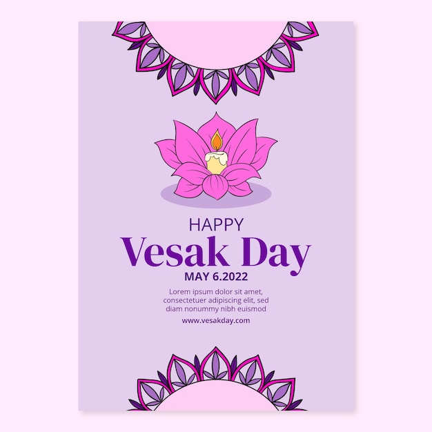 Vecteur gratuit modèle d'affiche verticale du jour du vesak dessiné à la main