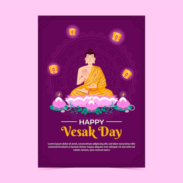 Vecteur gratuit modèle d'affiche verticale du jour du vesak plat