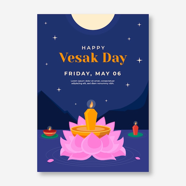 Vecteur gratuit modèle d'affiche verticale du jour du vesak plat