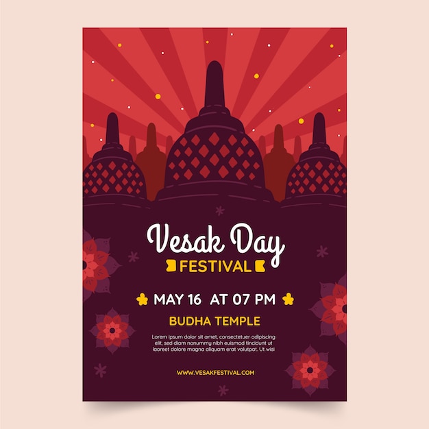 Vecteur gratuit modèle d'affiche verticale du jour du vesak plat