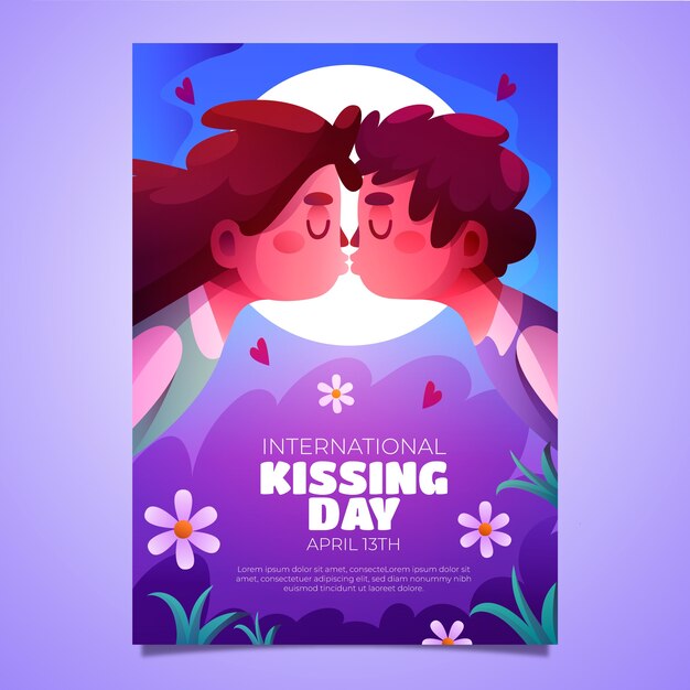 Vecteur gratuit modèle d'affiche verticale du jour international du baiser