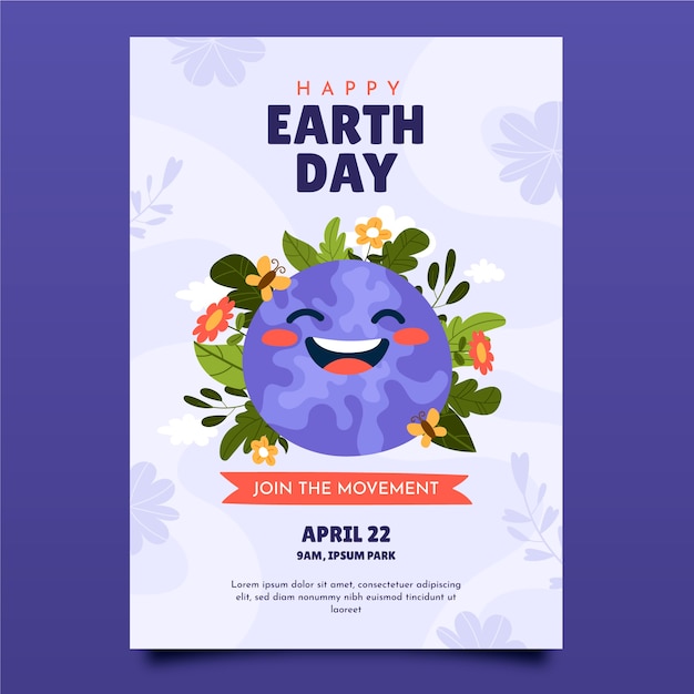 Vecteur gratuit modèle d'affiche verticale du jour de la terre dessiné à la main