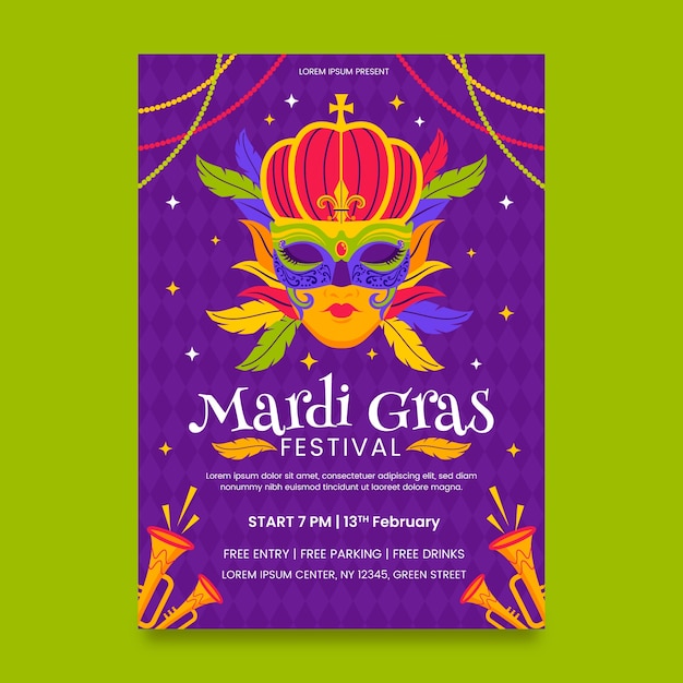 Modèle D'affiche Verticale Du Mardi Gras Plat