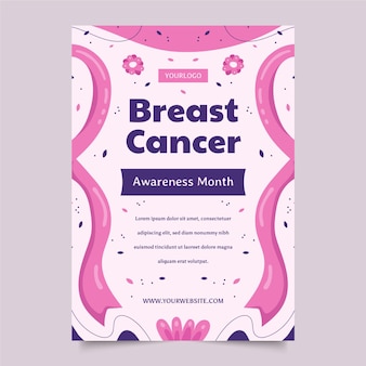Modèle d'affiche verticale du mois de sensibilisation au cancer du sein dessiné à la main