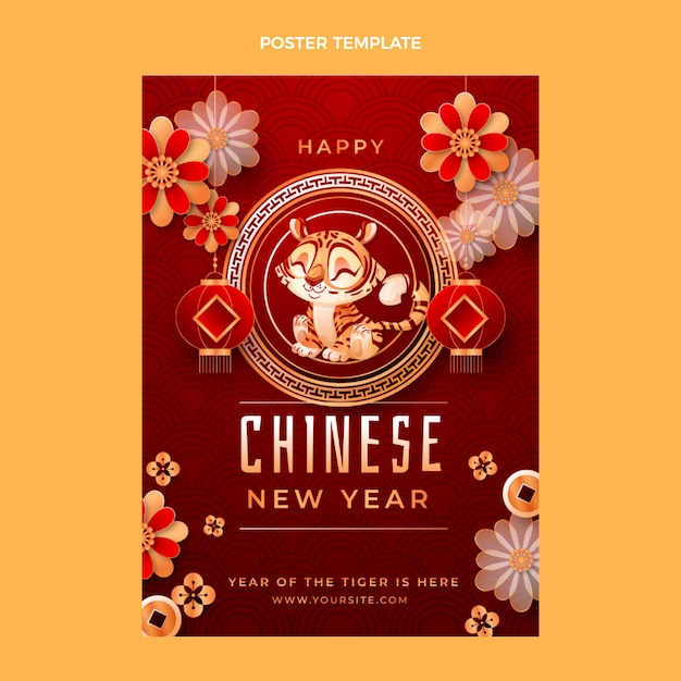 Vecteur gratuit modèle d'affiche verticale du nouvel an chinois dégradé