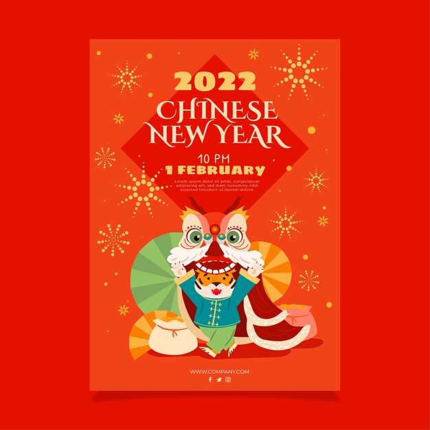 Vecteur gratuit modèle d'affiche verticale du nouvel an chinois dessiné à la main
