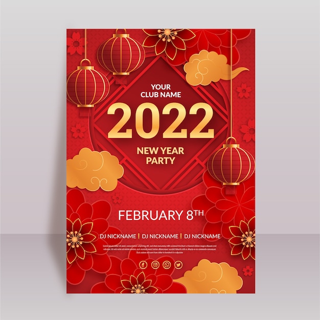 Vecteur gratuit modèle d'affiche verticale du nouvel an chinois de style papier