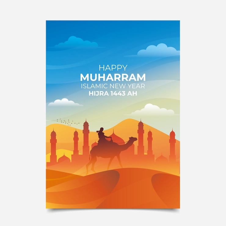 Vecteur gratuit modèle d'affiche verticale du nouvel an islamique dégradé