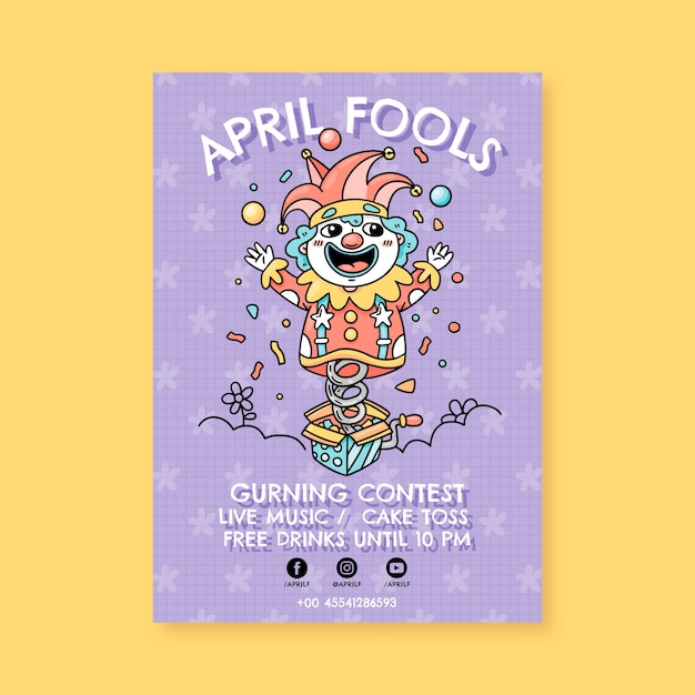 Modèle d'affiche verticale du poisson d'avril dessiné à la main