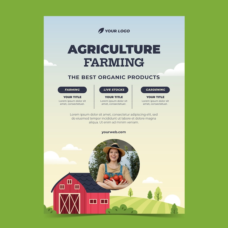 Vecteur gratuit modèle d'affiche verticale d'entreprise agricole plate