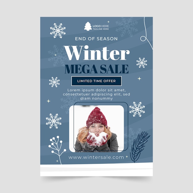 Vecteur gratuit modèle d'affiche verticale d'entreprise de vente de saison d'hiver