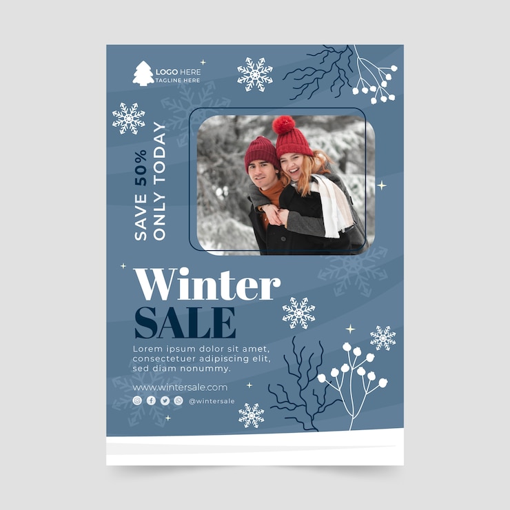 Vecteur gratuit modèle d'affiche verticale d'entreprise de vente de saison d'hiver