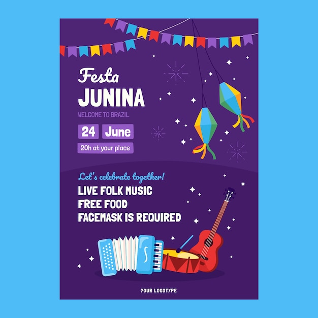 Modèle D'affiche Verticale Festas Juninas Plat