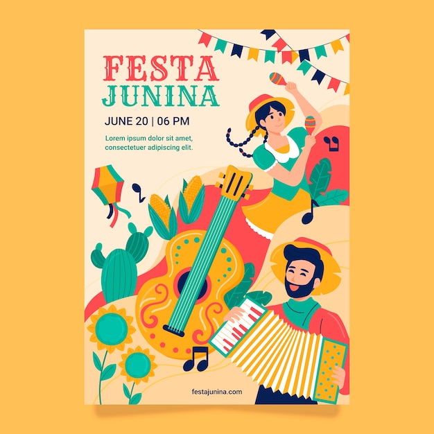 Modèle D'affiche Verticale Festas Juninas Plat