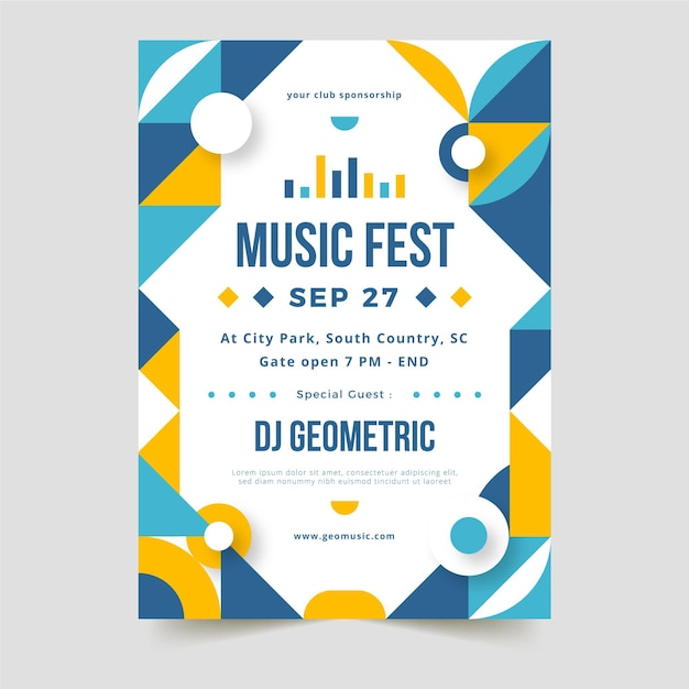 Vecteur gratuit modèle d'affiche verticale de festival de musique de formes géométriques abstraites