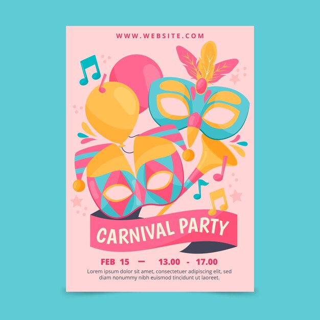 Modèle D'affiche Verticale De Fête De Carnaval Plat