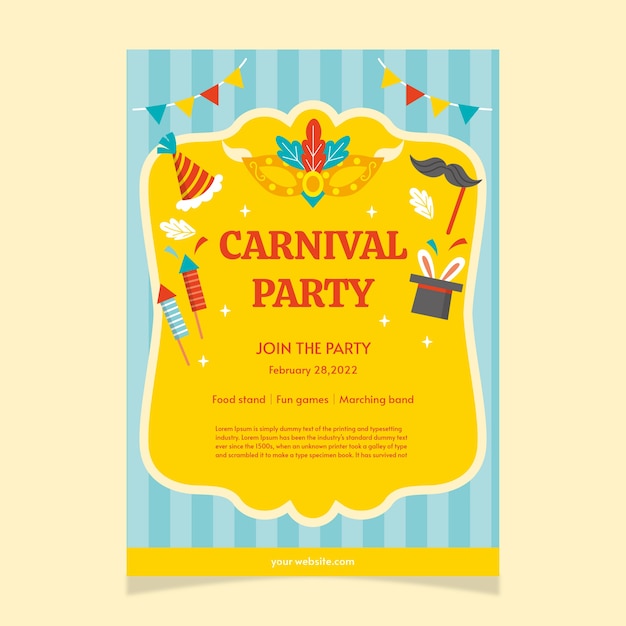 Modèle D'affiche Verticale De Fête De Carnaval Plat