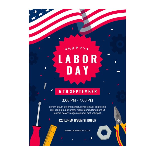 Modèle d'affiche verticale de la fête du travail plat