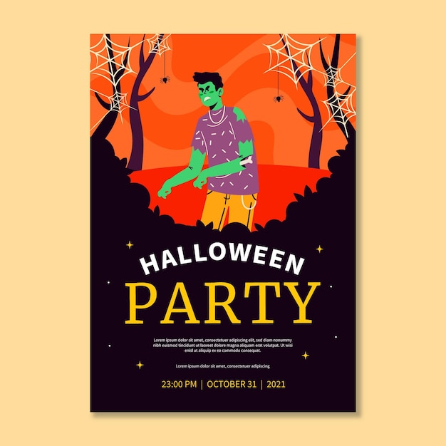 Modèle D'affiche Verticale De Fête D'halloween Plat Dessiné à La Main