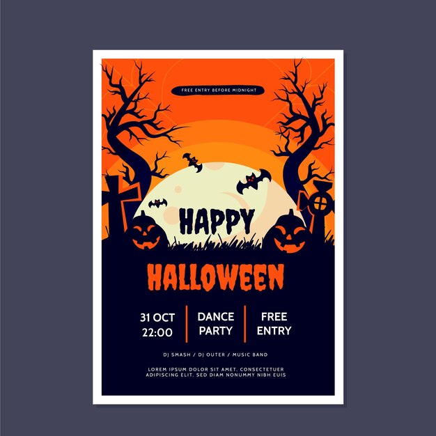 Modèle d'affiche verticale de fête d'halloween plat dessiné à la main