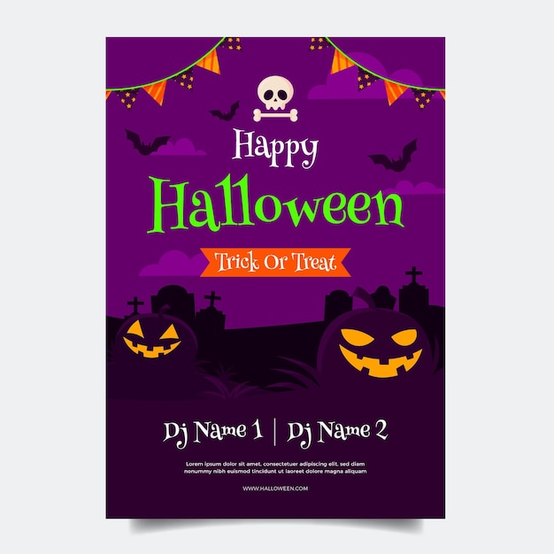 Vecteur gratuit modèle d'affiche verticale de fête d'halloween plat