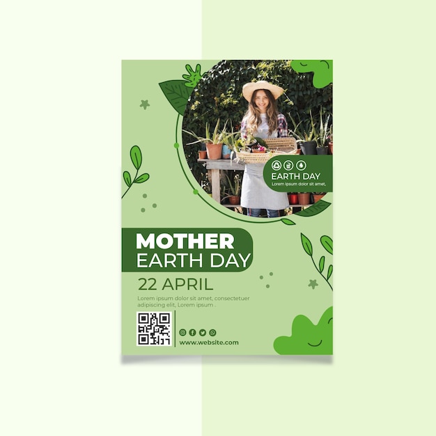 Vecteur gratuit modèle d'affiche verticale de la fête de la terre mère