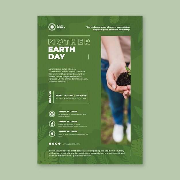 Vecteur gratuit modèle d'affiche verticale de la fête de la terre mère