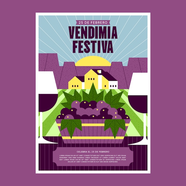 Vecteur gratuit modèle d'affiche verticale flat fiesta de la vendimia