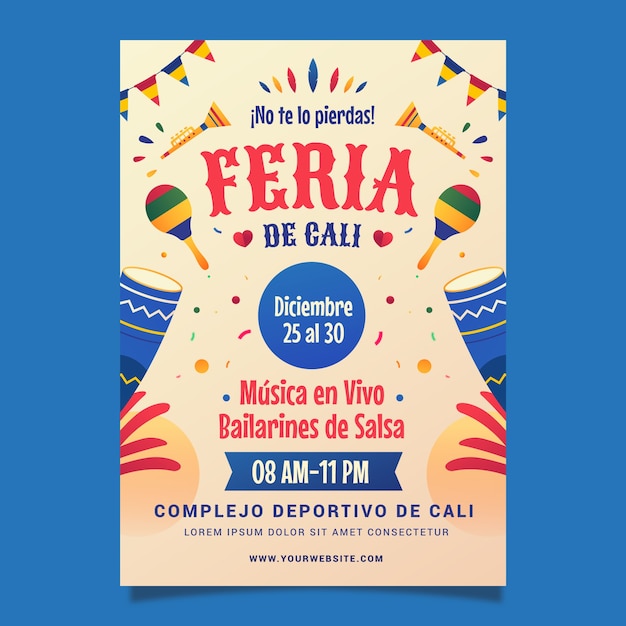 Vecteur gratuit modèle d'affiche verticale gradient feria de cali