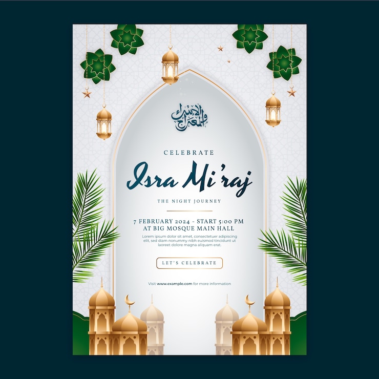 Vecteur gratuit modèle d'affiche verticale en gradient pour isra miraj