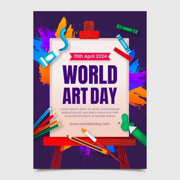 Modèle d'affiche verticale en gradient pour la journée mondiale de l'art