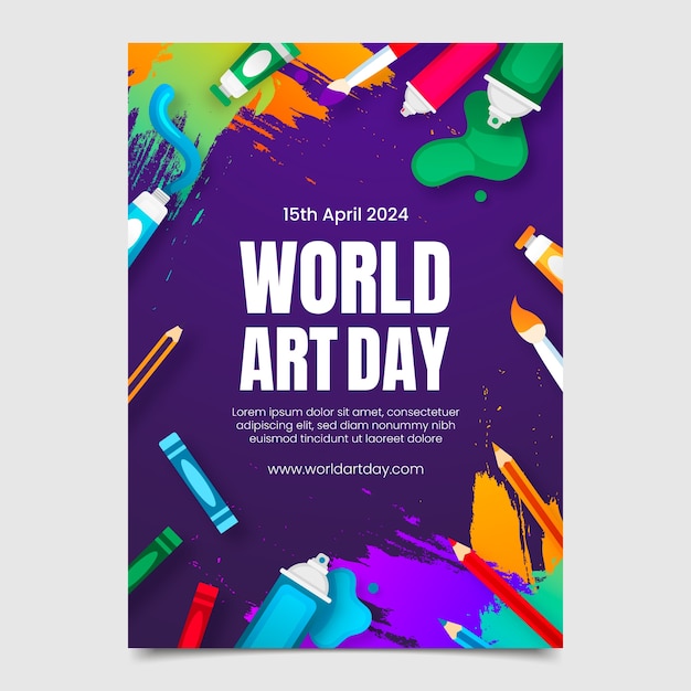 Modèle d'affiche verticale en gradient pour la journée mondiale de l'art