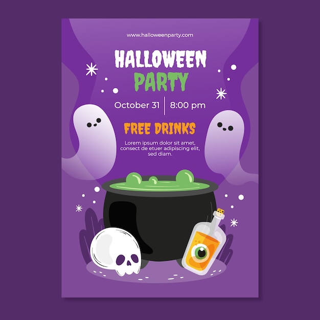 Vecteur gratuit modèle d'affiche verticale halloween plat