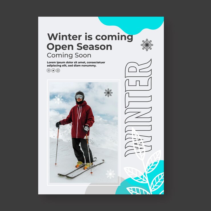 Vecteur gratuit modèle d'affiche verticale hiver plat