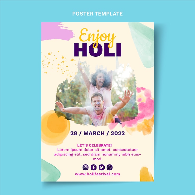 Vecteur gratuit modèle d'affiche verticale holi aquarelle