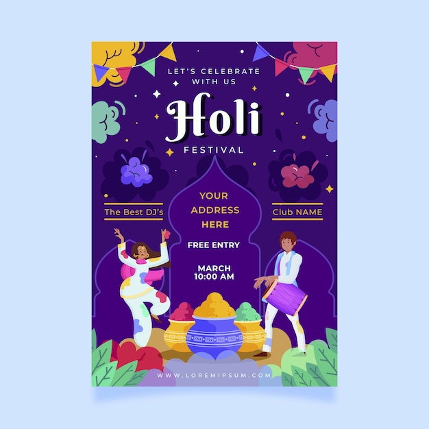 Modèle D'affiche Verticale Holi Plat