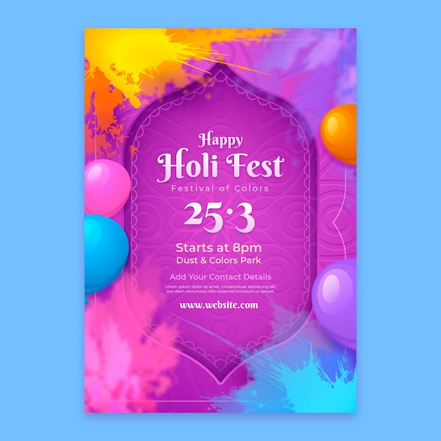 Vecteur gratuit un modèle d'affiche verticale de holi.