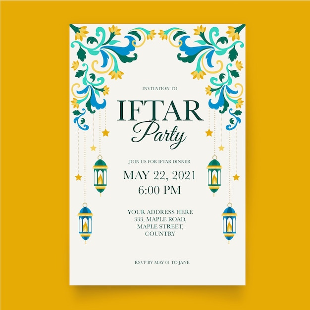 Modèle D'affiche Verticale Iftar Dessiné à La Main