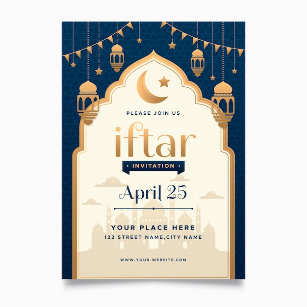 Vecteur gratuit modèle d'affiche verticale iftar plat