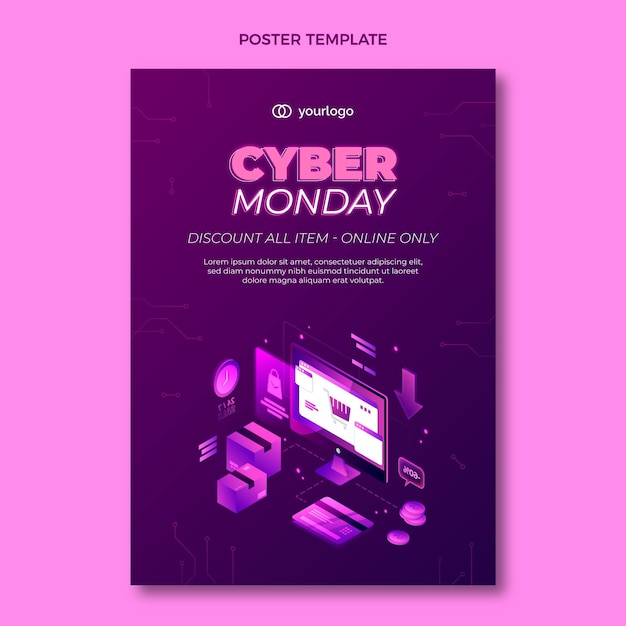 Vecteur gratuit modèle d'affiche verticale isométrique du cyber lundi