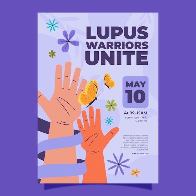 Vecteur gratuit modèle d'affiche verticale de la journée du lupus au monde plat