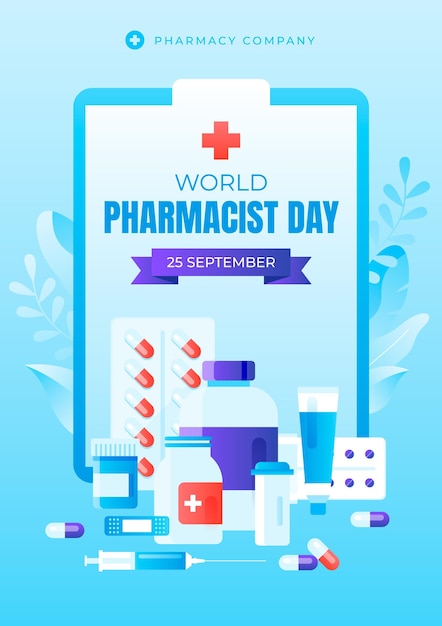 Modèle d'affiche verticale de la journée du pharmacien dégradé